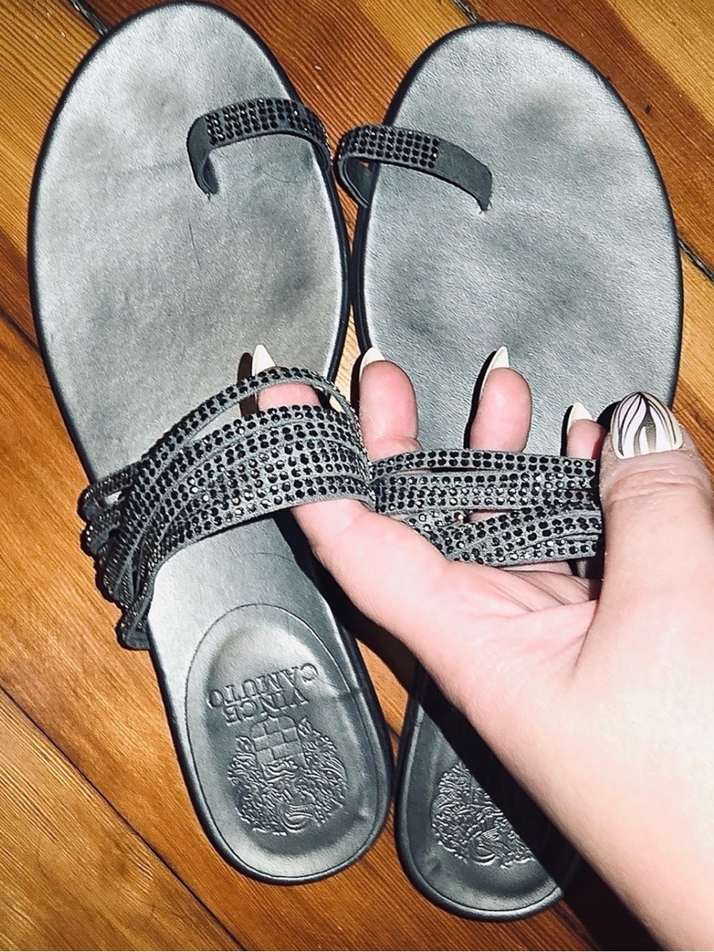 Vince Camuto Women's Black Beaded Strappy Slide Sandals